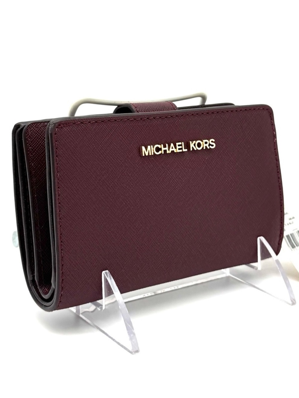 Michael Kors Medium Bifold Zip Chain Wallet Ox Blood